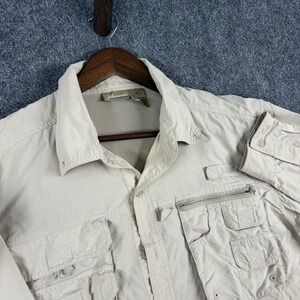Islamorada‎ Flats by Quest Mens Shirt Medium Beige Fishing Utility Button Up